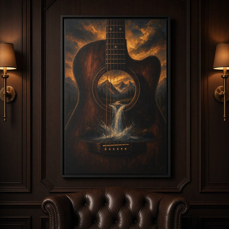 Mountain Song |  Guitar Waterfall Framed Canvas