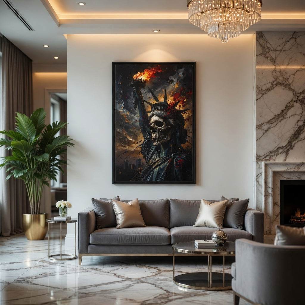 Skull Statue of Liberty Portrait | Framed Canvas