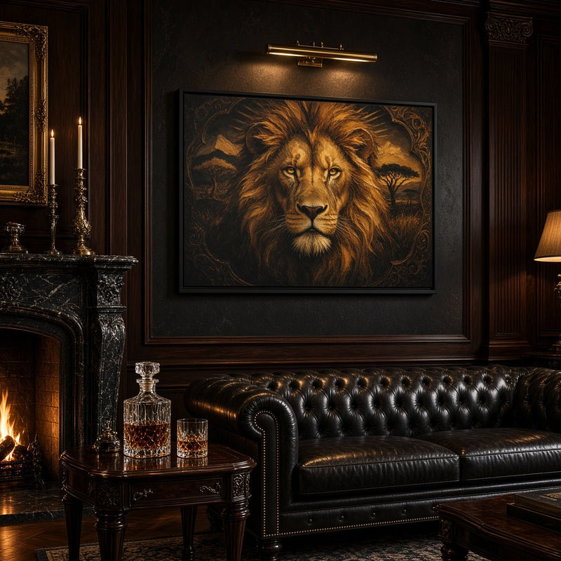 Golden King | Framed Lion Portrait Canvas