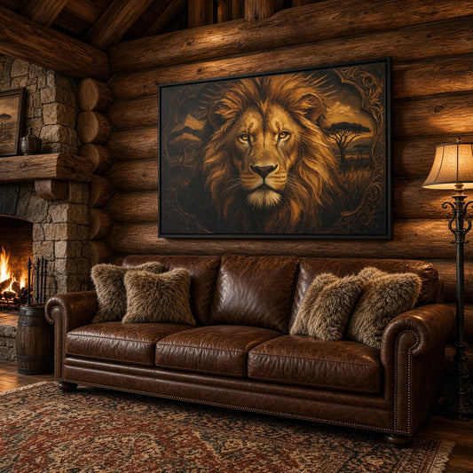 Golden King | Framed Lion Portrait Canvas