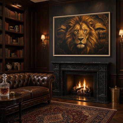 Golden King | Framed Lion Portrait Canvas