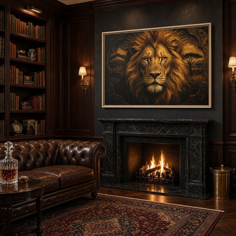 Golden King | Framed Lion Portrait Canvas