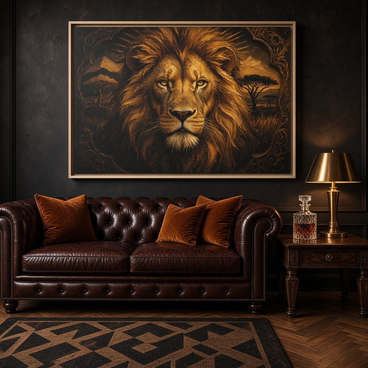 Golden King | Framed Lion Portrait Canvas