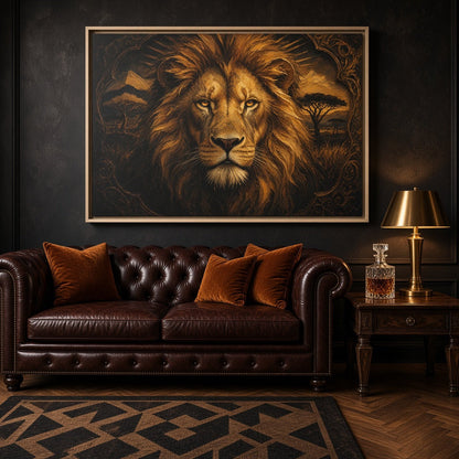 Golden King | Framed Lion Portrait Canvas