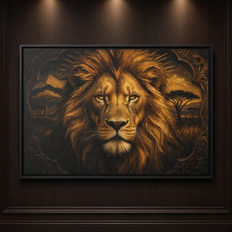 Golden King | Framed Lion Portrait Canvas