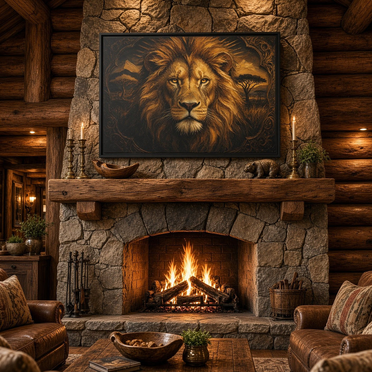 Golden King | Framed Lion Portrait Canvas