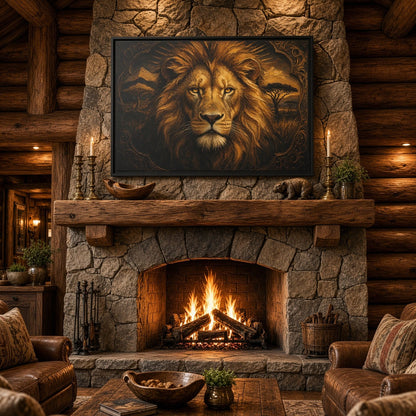 Golden King | Framed Lion Portrait Canvas