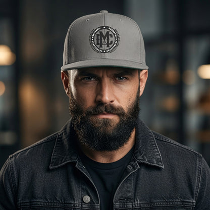 man cave black logo grey  hat 