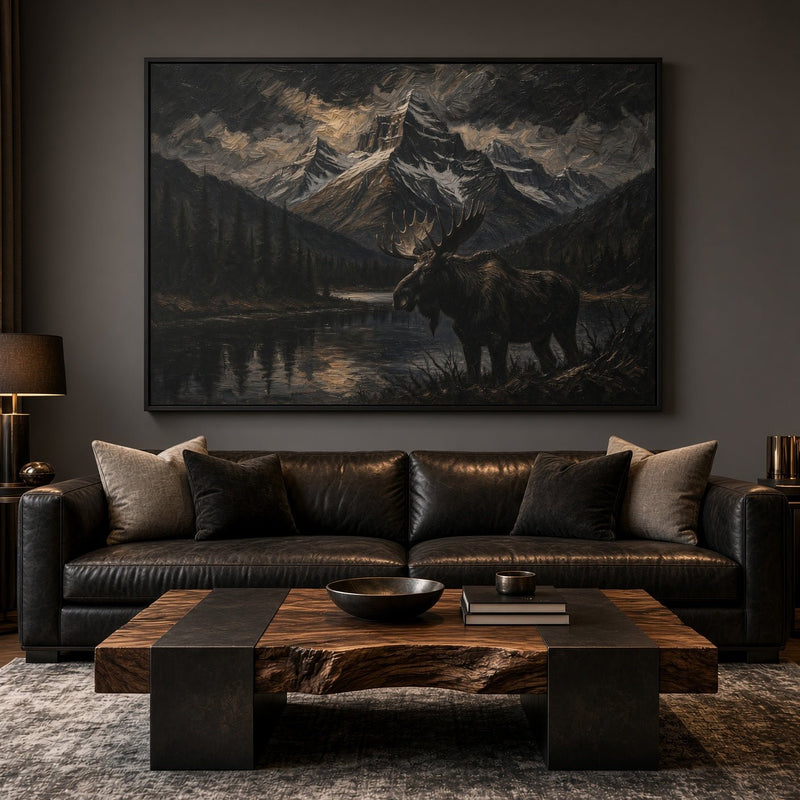 Moose Mountain Canvas framed black moose mountain landscape canvas