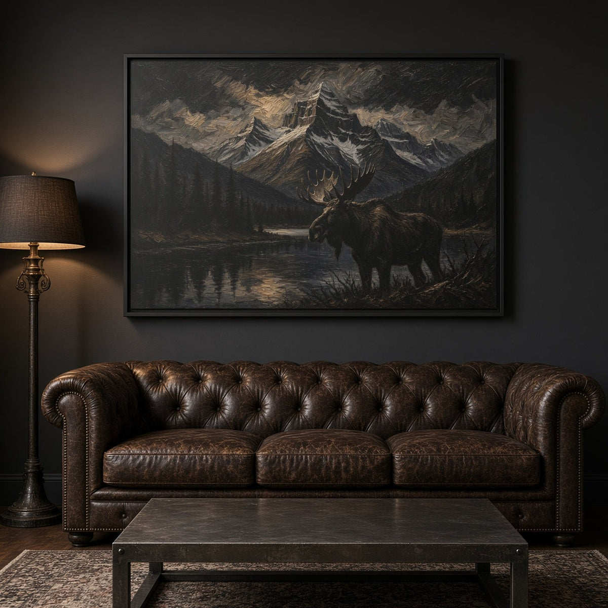 Moose Mountain Canvas rectangular framed moose and mountain landscape canvas