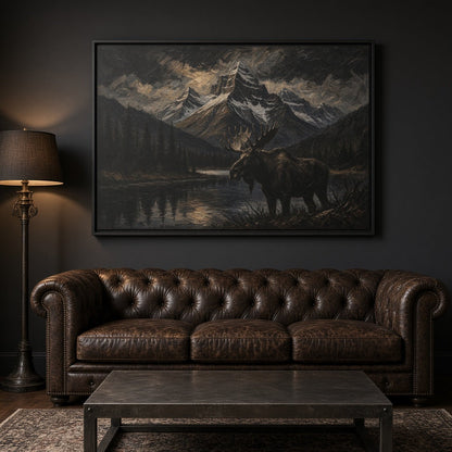 Moose Mountain Canvas rectangular framed moose and mountain landscape canvas
