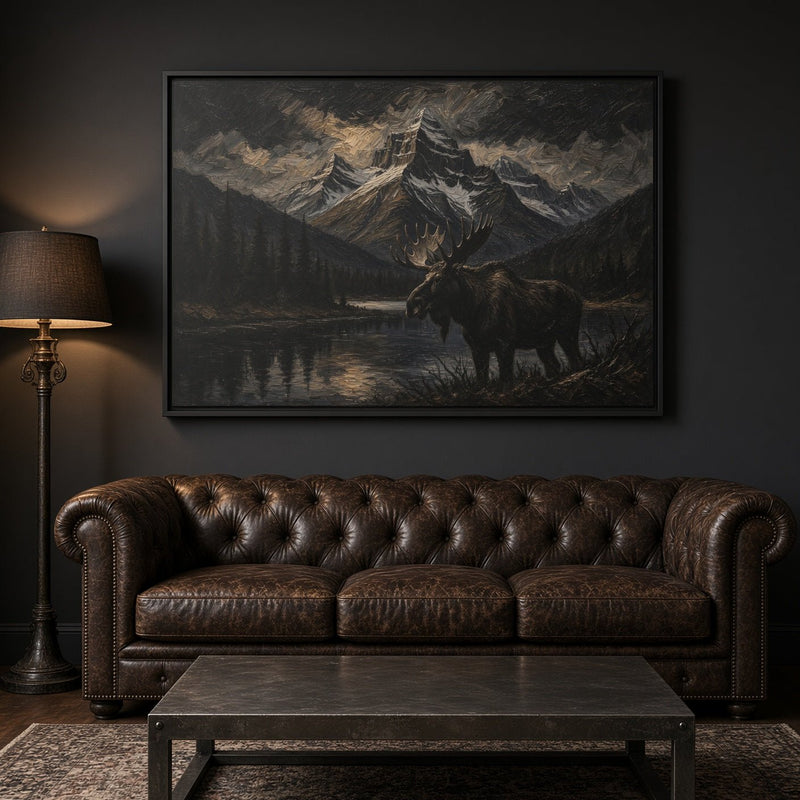 Moose Mountain Canvas rectangular framed moose and mountain landscape canvas
