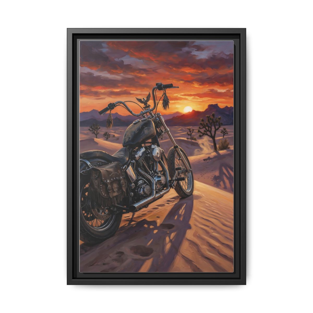 Motorcycle Desert Sunset - Matte Canvas Framed | Bike Wall Art