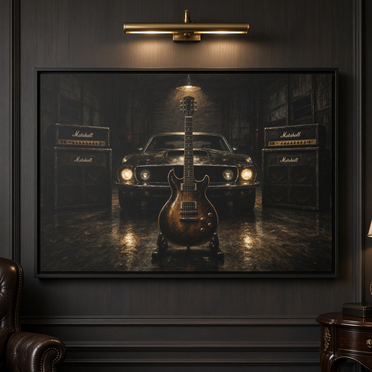 Garage Anthem | Muscle Car & Guitar Framed Canvas