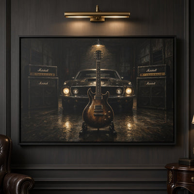 Garage Anthem | Muscle Car & Guitar Framed Canvas