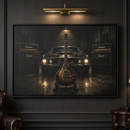 Garage Anthem | Muscle Car & Guitar Framed Canvas