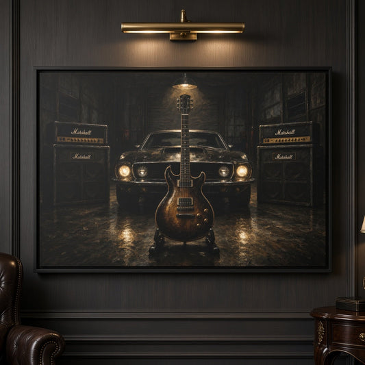 Garage Anthem | Muscle Car & Guitar Framed Canvas