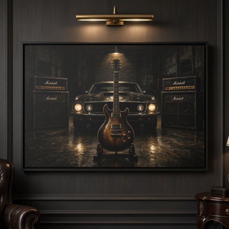 Garage Anthem | Muscle Car & Guitar Framed Canvas