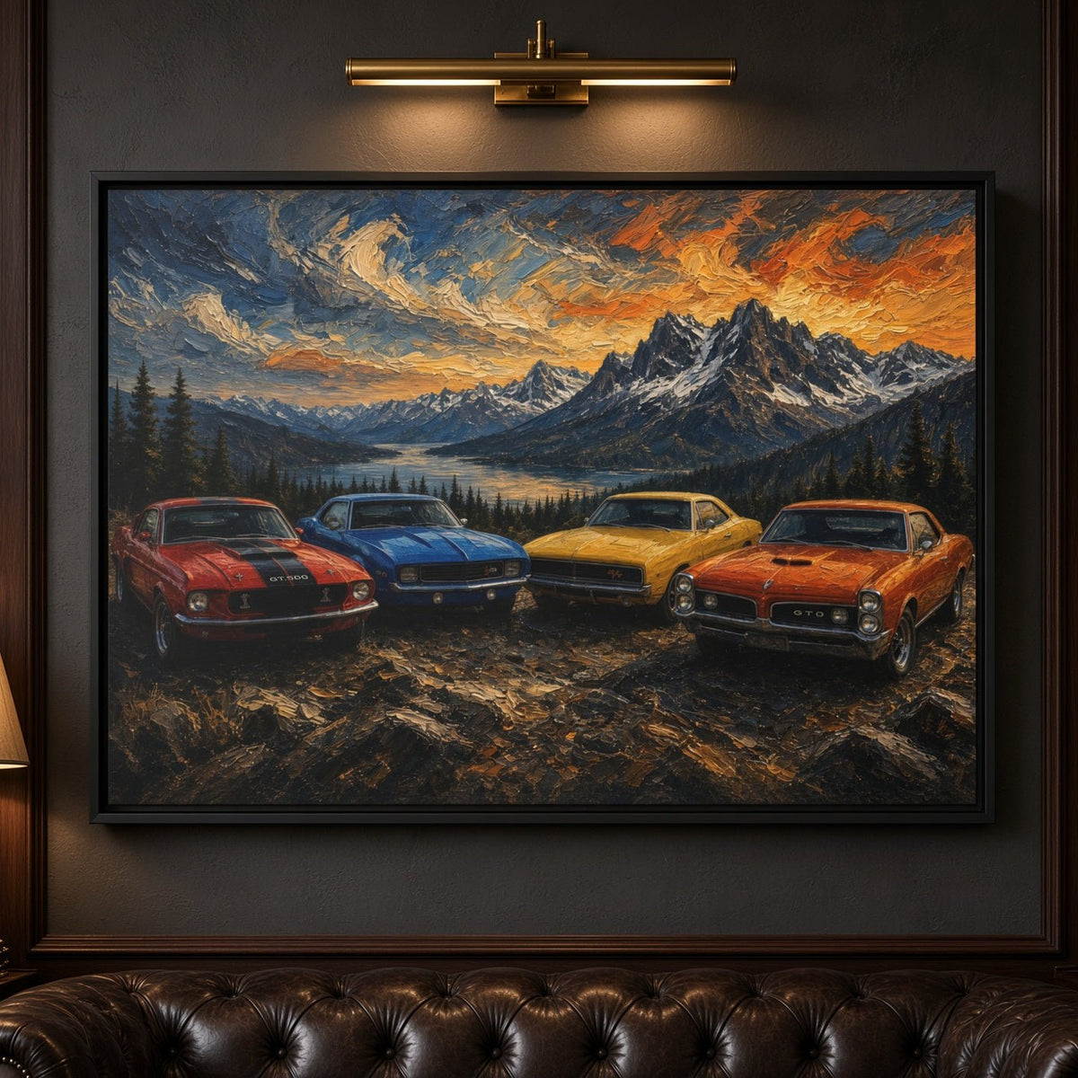 Vintage Muscle Cars | Sunset Overlook Framed Canvas