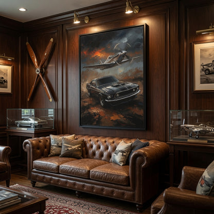 Vintage Mustang & WWII Fighter Plane Wall Art-Framed Canvas