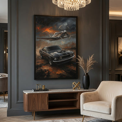 Vintage Mustang & WWII Fighter Plane Wall Art-Framed Canvas