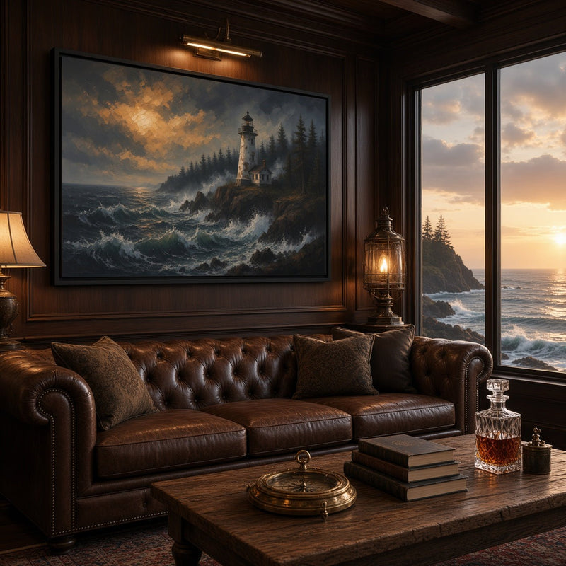 Storm Watch | Lighthouse Framed Canvas