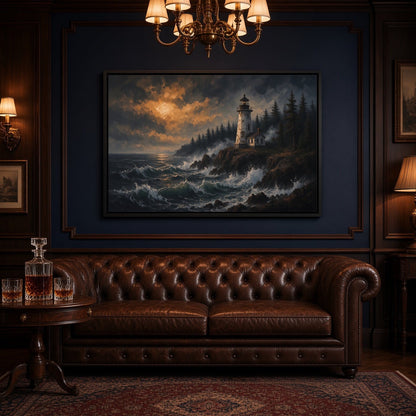 Storm Watch | Lighthouse Framed Canvas