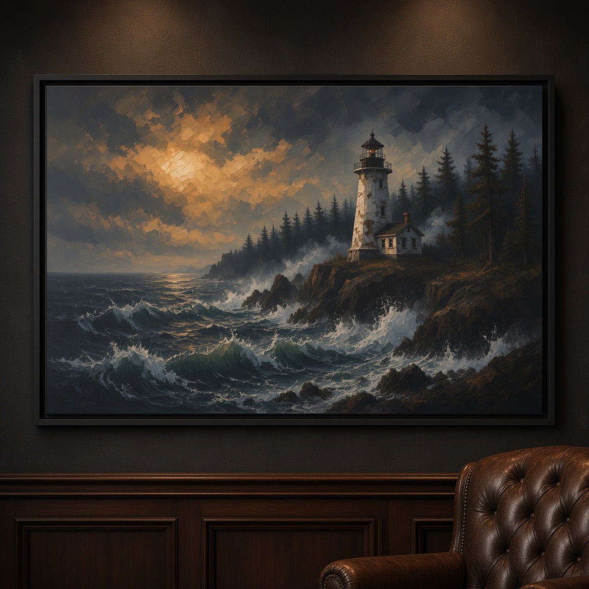 Storm Watch | Lighthouse Framed Canvas