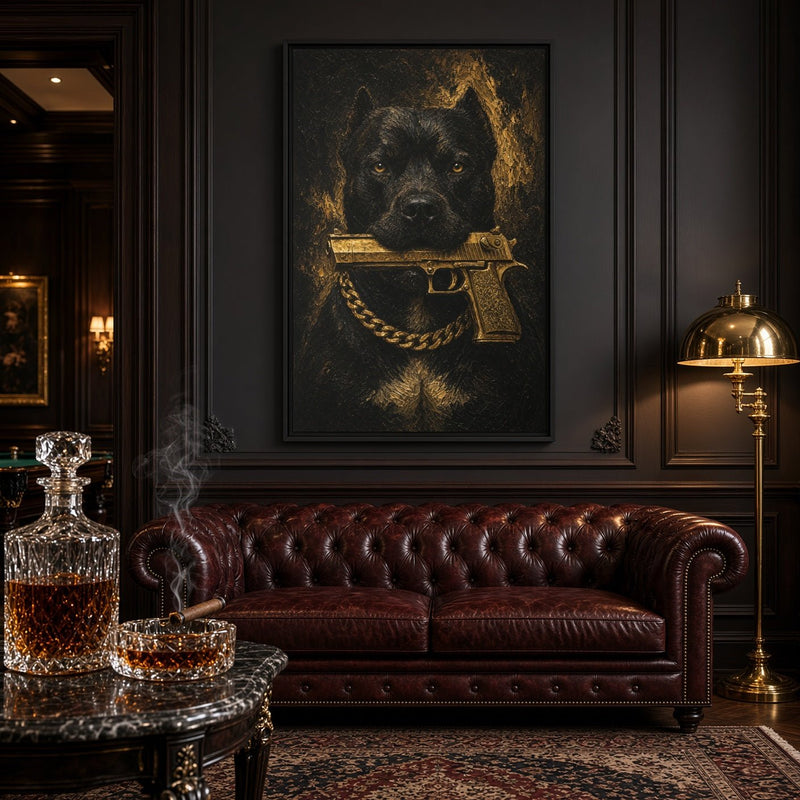 Gold Chain Pitbull | Dark Portrait Framed Canvas