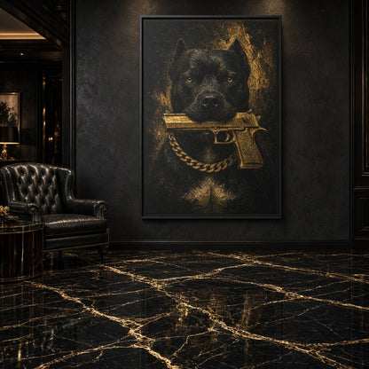 Gold Chain Pitbull | Dark Portrait Framed Canvas