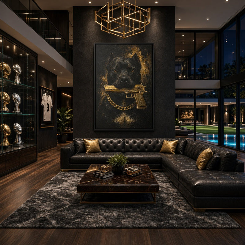 Gold Chain Pitbull | Dark Portrait Framed Canvas