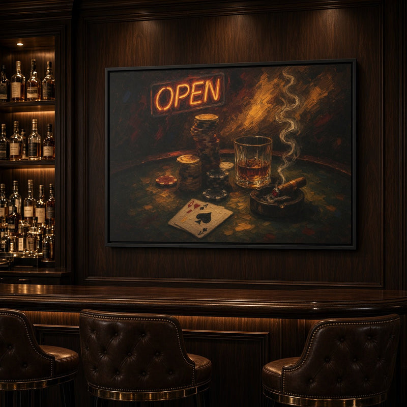 Poker Night Canvas – Whiskey, Aces & Neon