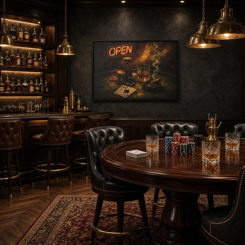 Poker Night Canvas – Whiskey, Aces & Neon