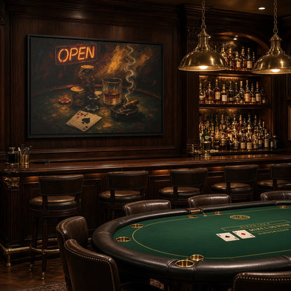 Poker Night Canvas – Whiskey, Aces & Neon