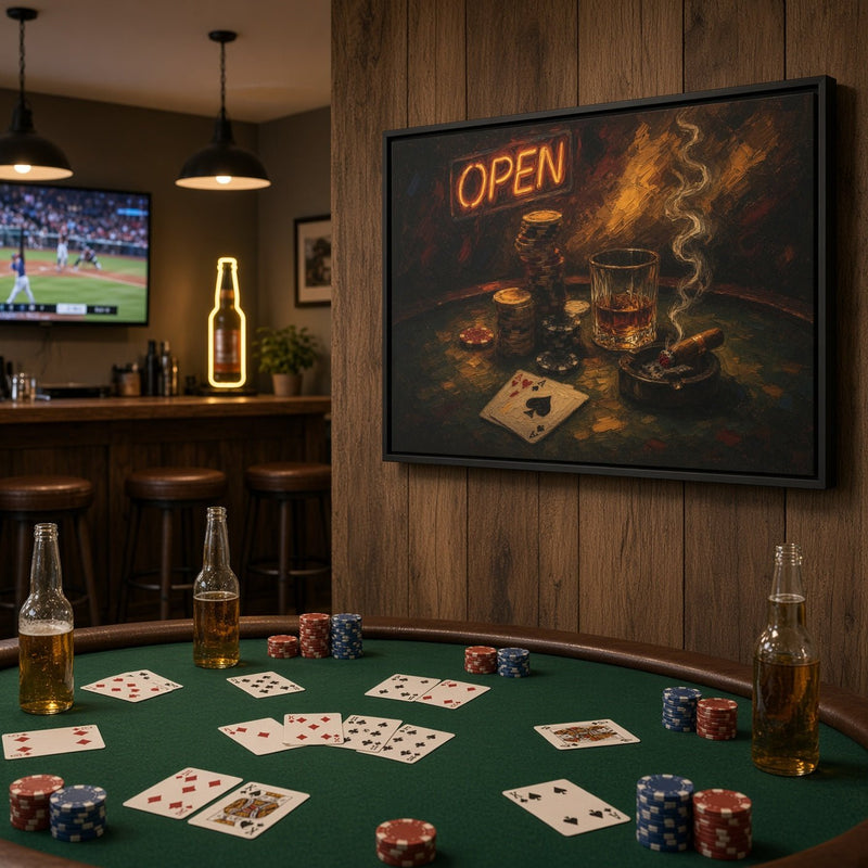 Poker Night Canvas – Whiskey, Aces & Neon