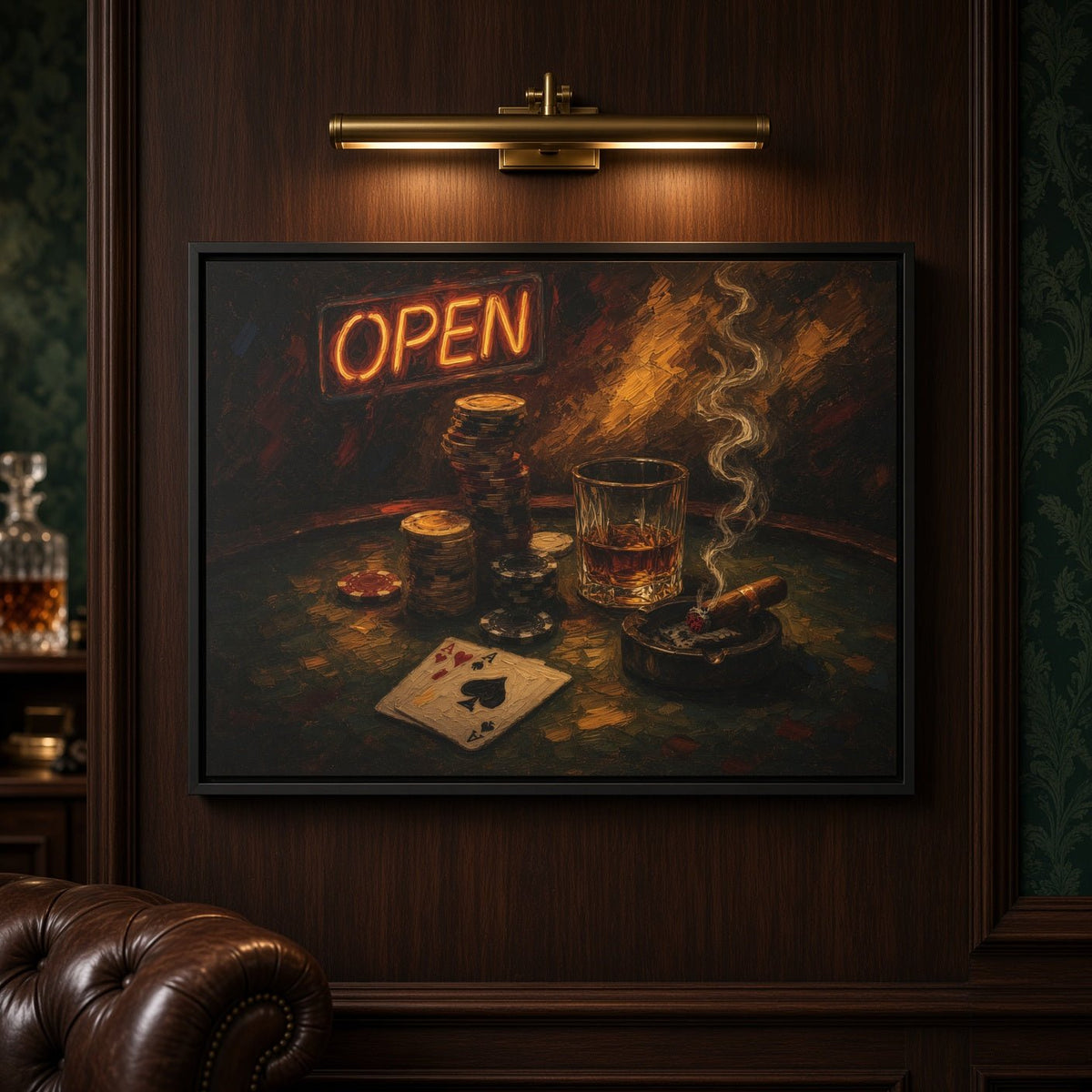 Poker Night Canvas – Whiskey, Aces & Neon