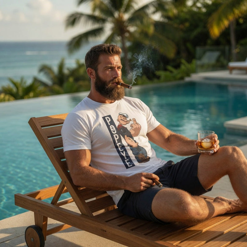 Men's white Popeye cartoon graphic T-shirt with central print