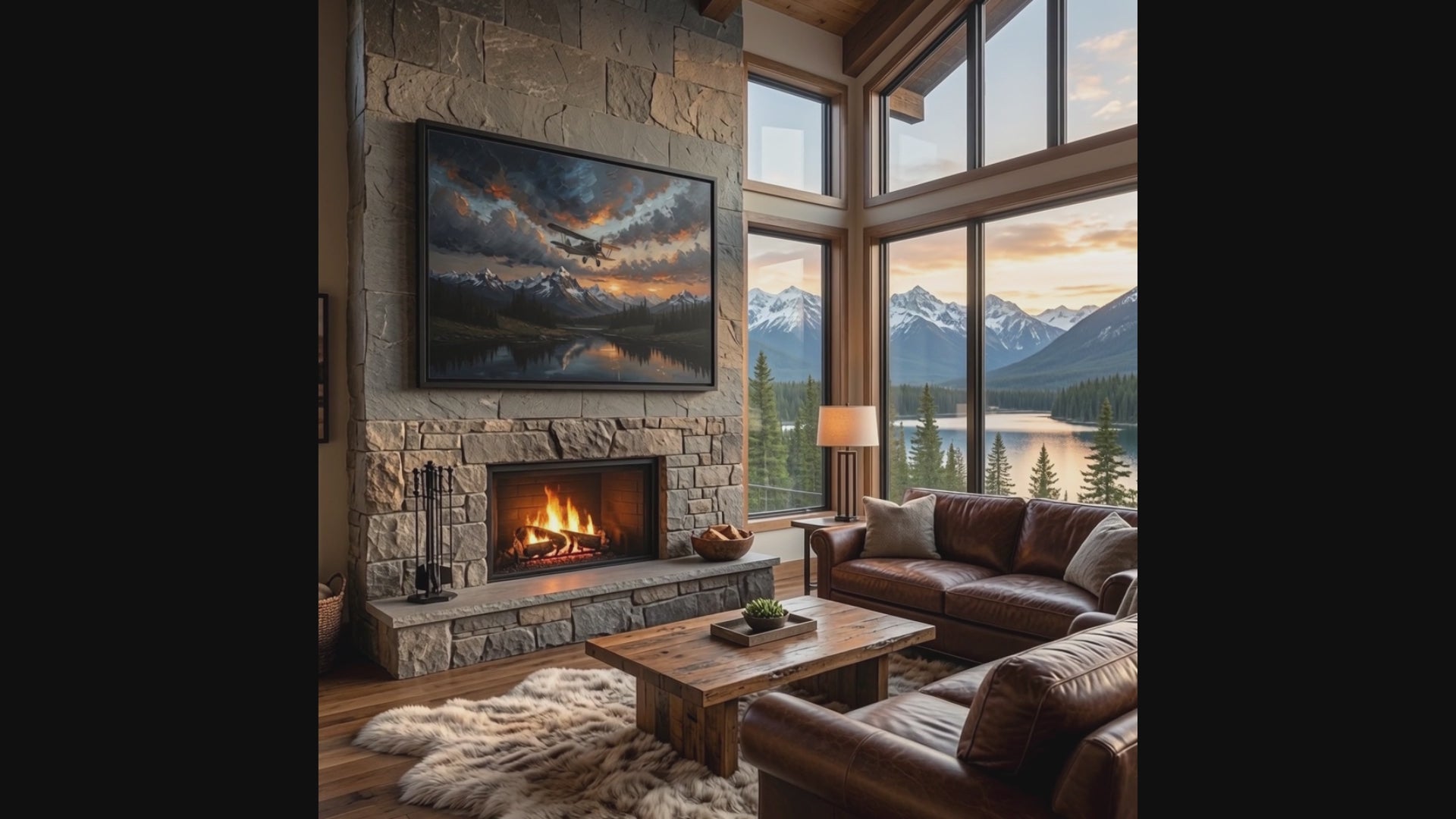 vintage biplane canvas on a mountain view home 