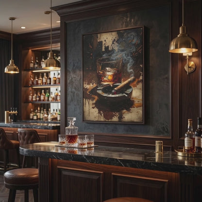 Ember & Amber - Whiskey & Cigar |  Framed Canvas Art