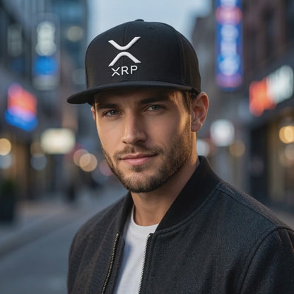 XRP White Logo Flat Bill Snapback | Crypto Hat