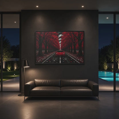 Red Autumn | Black White and Red Car Canvas