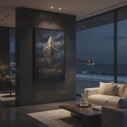 Ethereum Logo Art Matte Canvas Framed | Crypto Wall Art