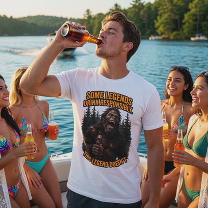 Some Legends Drink Responsibly. This Legend Doesn’t. – Sasquatch Beer T-Shirt (Logo#2)