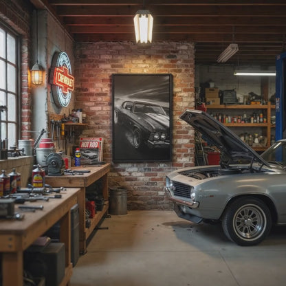 1970 SS Chevy Muscle Car framed canvas