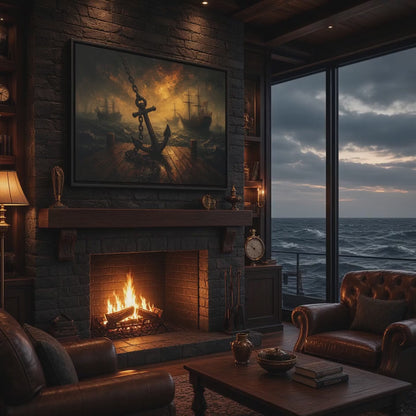 Anchored Evening — Framed Matte Canvas Seascape Wall Art
