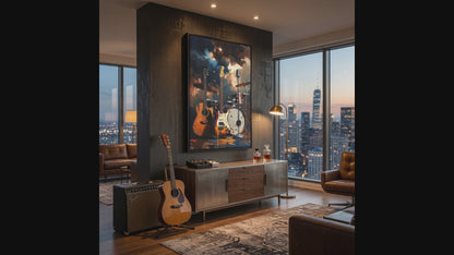 Rock N Roll Guitar Paint Splash Wall Art - Music Matte Canvas Framed