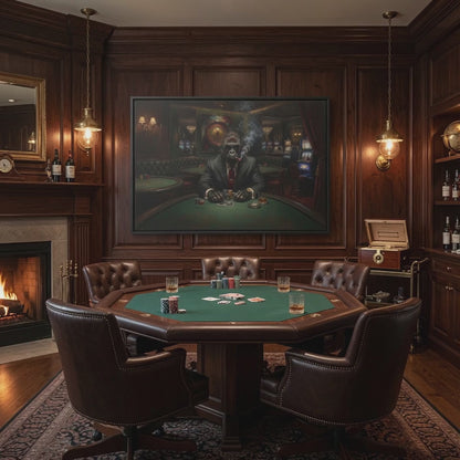 High Stakes Gorilla Poker Night - Matte Framed Canvas Wall Art