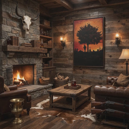 Yellowstone canvas on a western man cave wall 
