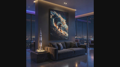 Cosmic Wave Surf - Astronaut Cosmic Wave Matte Canvas Framed