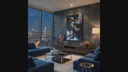 Basketball - Space Astronaut Dunking -| Framed Matte Canvas Wall Art